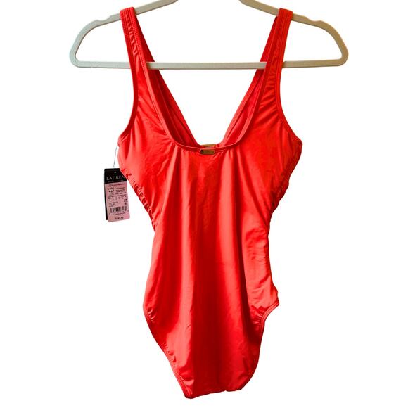 Lauren Ralph Lauren Ring Over the Shoulder One Piece Swimsuit Orange Size 8 NWT - Picture 4 of 5